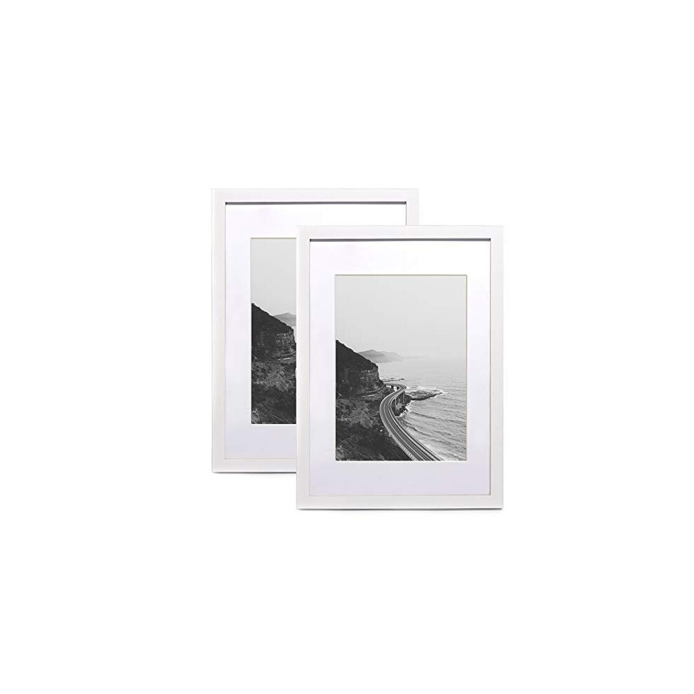 SILD A2 Poster Frame - Solid Wood Frames White Picture Frame A2 with Mount for A3 Frame Set of 2