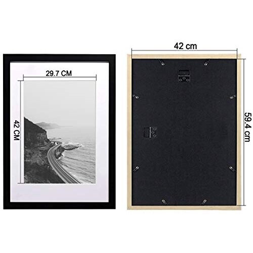 SILD A2 Poster Frame - Solid Wood Frames Black Picture Frame A2 with Mount for A3 Frame 1