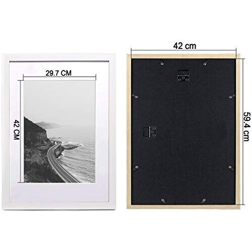 SILD A2 Poster Frame - Solid Wood Frames White Picture Frame A2 with Mount for A3 Frame Set of 2 1