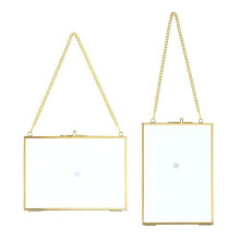 SUMTree Set of 2 Gold Glass Hanging Photo Picture Display Frame, Floating Glass Picture Frame with Chain for Family Tree Mini Photo, Gallery Wall Art
