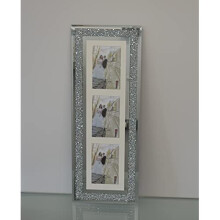 Silver Diamante Crushed Crystal Photo Frame Multi Aperture Picture Photo Frame Vertical For 3 Photos 4x6 inch Photo (63cmx24cm)