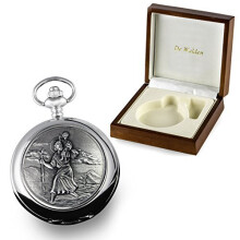 Boy's Baptism Gift Engraved St Christopher Pocket Watch in Wooden Box