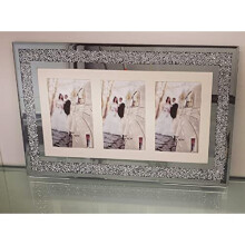 Silver Diamante Crushed Crystal Photo Frame Multi Aperture Picture Photo Frame For 3 Photos 4x6 inch Photo (48cmx29cm)