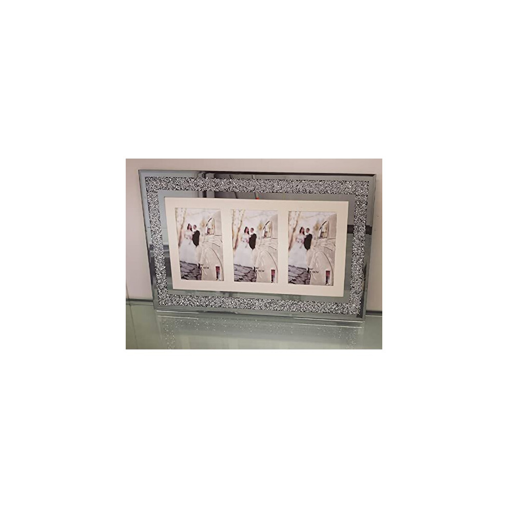 Silver Diamante Crushed Crystal Photo Frame Multi Aperture Picture Photo Frame For 3 Photos 4x6 inch Photo (48cmx29cm) - Image 2