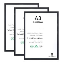 A3 Certificate Picture Frame,3 Pack Black Wood Photo Frame with plexiglass for Wall Mount Display,29.7x42 cm,Set of 3