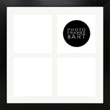 12x12" 4x4" Instagram Modern Oxford Black Square Multi Collage Photo Frame With Glass Window & Soft Cream Mount