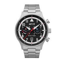AVI-8 Mens 43.5mm Hawker Hurricane Carey Dual Time Rangoon Japanese Quartz Pilot Watch with Stainless Steel Bracelet AV-4088-11