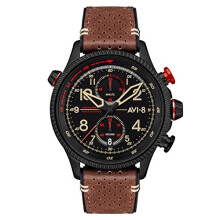 AVI-8 Mens 43mm Hawker Hunter Duke Chronograph Tangmere Japanese Meca-Quartz Pilot Watch with Leather Strap AV-4080-04