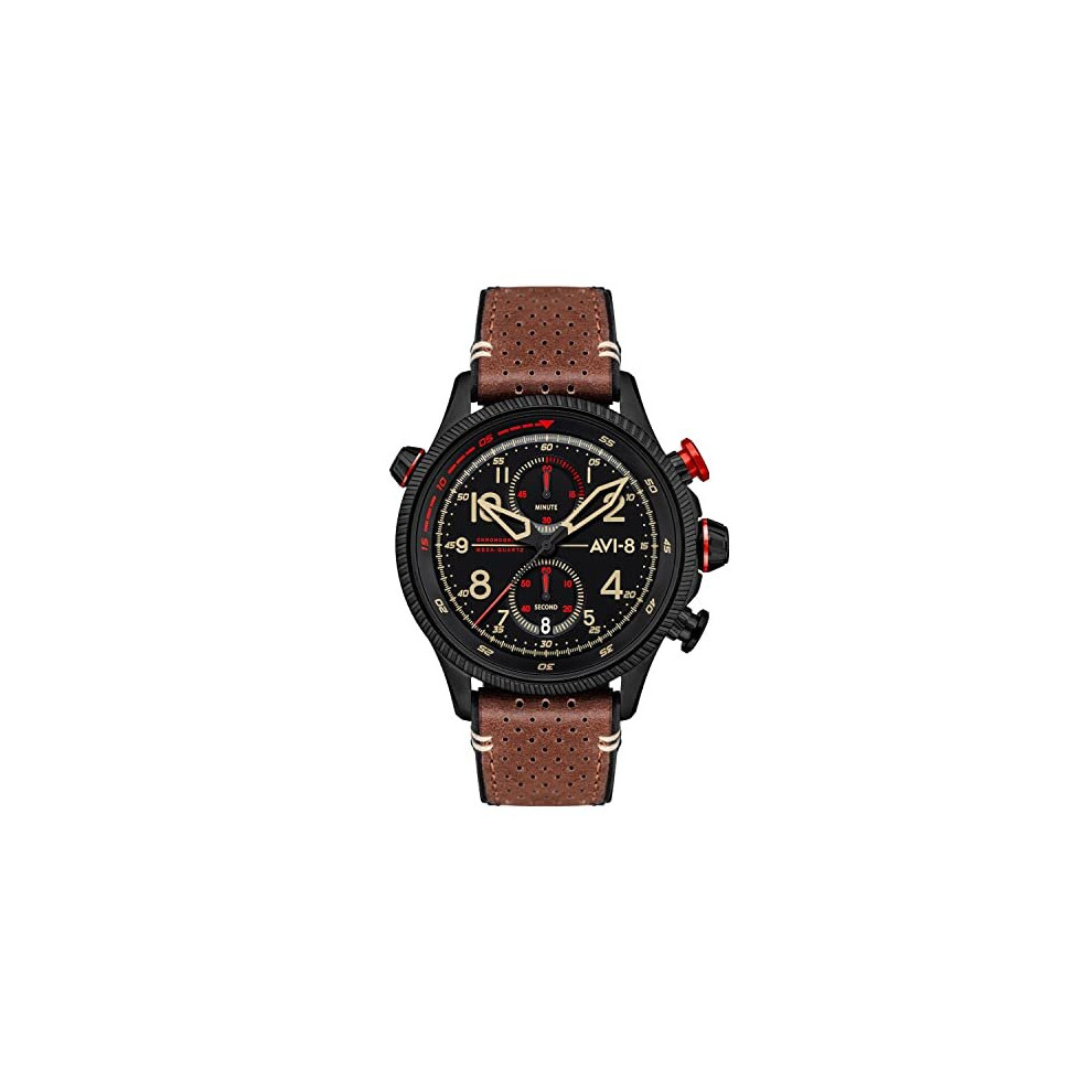 AVI-8 Mens 43mm Hawker Hunter Duke Chronograph Tangmere Japanese Meca-Quartz Pilot Watch with Leather Strap AV-4080-04