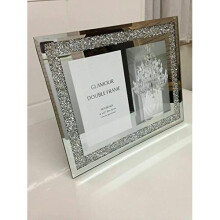 Deenz Crushed Crystals Photo Frame Silver Mirrored Crushed Jewel Crystal Diamante Picture Frame (Double Picture Frame)