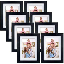 Giftgarden 4x6 Photo Frames Set of 8, Display 4x6 Pictures with Mat or 5x7 without Mat for Wall Decor or Tabletop Display, Black