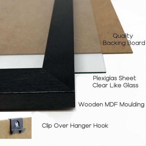 Modern 50x50 Frame Black - Picture Frames With Safe Perspex Front & Wall Hanging Hooks - Use As Square Photo Frame - Poster Frames - Square Frame 2