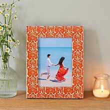 Paper High Mango Wood and Resin Photo Frame | Sustainable Wooden Picture Frame | Hand Carved Orange Frames | Fair Trade and Handmade Gifts for Men and