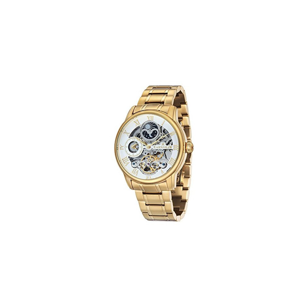 Thomas Earnshaw ES-8006-22 Longitude Men's Watch with White Analog Dial and Gold Plated Stainless Steel Strap