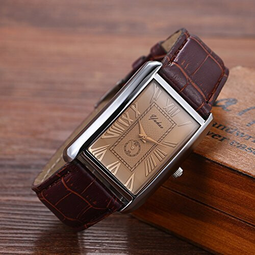 Avaner Mens Square Watch Vintage Roman Numeral Analog Quartz Wristwatch  Leather Strap Causal Classic Retro Watch Unique Leather Cuff Watches with  Auto