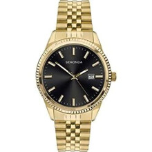 Sekonda Mens Gold Plated Case, Black Sunray Dial and Gold Plated Stainless Steel Bracelet 1642