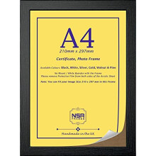 NSR A4 Photo Frame | Picture Frame, Certificate Frame, Freestanding and Wall Mountable, Flat Shape | With Acrylic Perspex Safety Glass (A4 BLACK