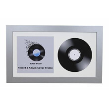 Double Vinyl LP Record and Album Cover Wide Wooden Frame With White Mount (Gunmetal, 7" Vinyl)