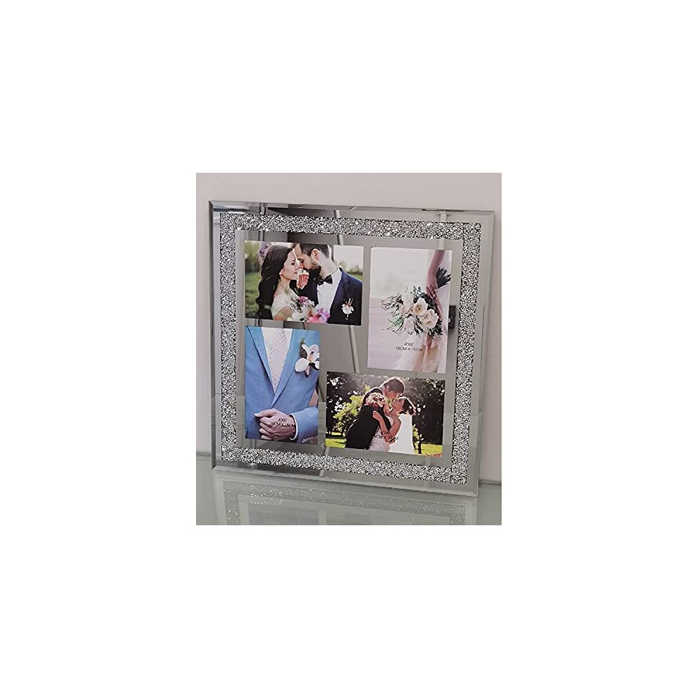 CAPRISTAR Wall Hanging Multi Aperture 4 Picture Photo Frame 6?x4? Hold 4 Picture Silver Mirrored Crushed Jewel Crystal Diamante (34cmx34cm)-image-OPC-PBBF2FM-NEW