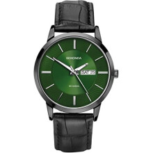 Sekonda Mens Classic Analogue Quartz Watch with Green Dial and Black Leather Strap 1921