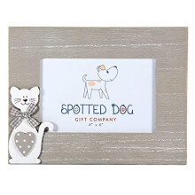 SPOTTED DOG GIFT COMPANY - Photo Frame 6 x 4? (15 x 10 cm) Grey Wooden Landscape Picture Frame - Cat Home Decor, Animal Themed Gifts for Women Men