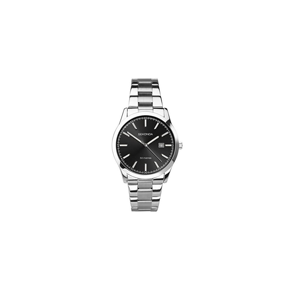 Sekonda Men's Classic Stainless Steel Bracelet Watch with Black Dial 1944
