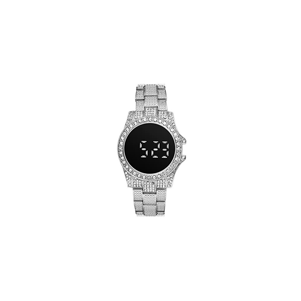 JewelryWe Fully-Jewelled Rhinestone Bling Watch for Men Women Touchscreen LED Display Dial Business Casual Dress Wristwatches