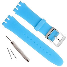 Silver Plated Stainless Steel Buckle Waterproof Silicone Rubber Watch Strap Watch Band (19mm, Light Blue)