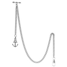 TREEWETO Pocket Watch Chain with T Bar End Albert T-Bar Pocket Watch Chain with Antique Anchor Pendant and 2 Hooks for Vest Buttonhole Silver