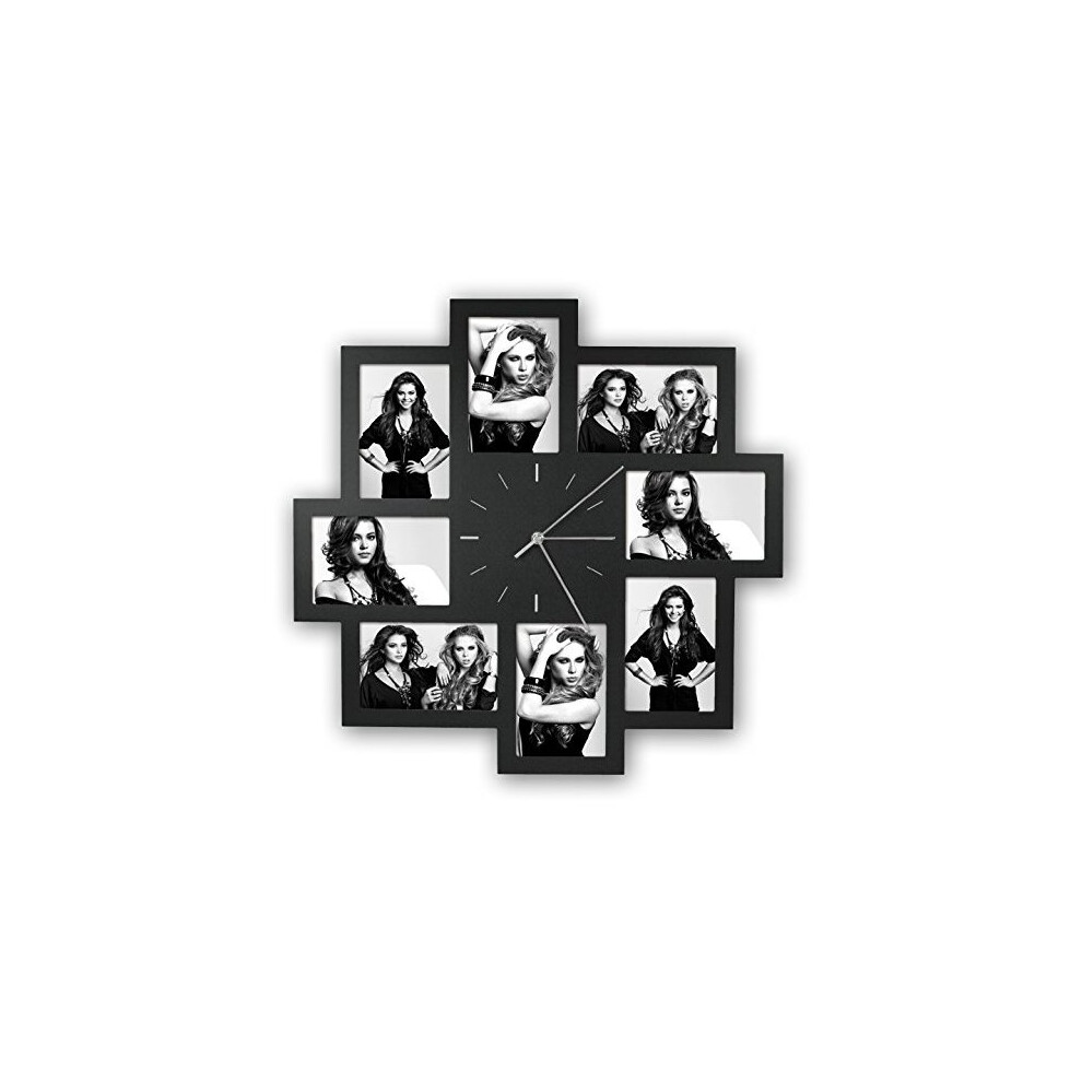 Zep Trieste Black Multi Aperture Frame and Clock for 8 6x4 Photos, 4.5 x 53 x 53 cm