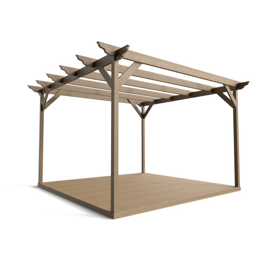 (Rustic Brown, 4.2m x 4.2m (with 4 posts)) Pergola and decking kit (Dinasty design) 1