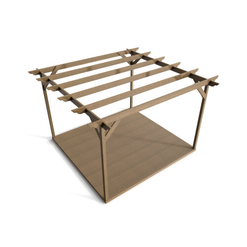 (Rustic Brown, 4.2m x 4.2m (with 4 posts)) Pergola and decking kit (Dinasty design) 2