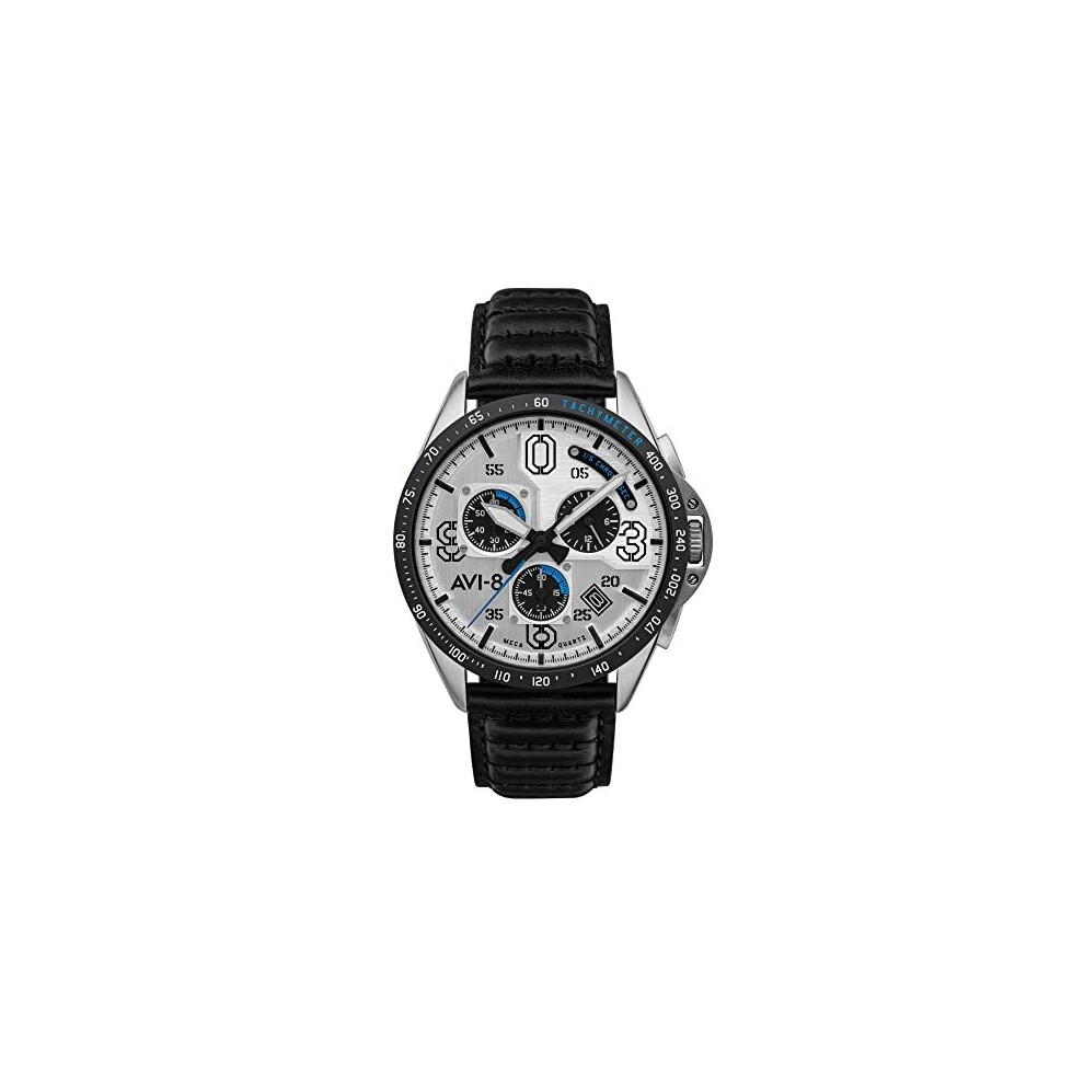 AVI-8 Mens 43mm P-51 Mustang Blakeslee Chronograph Command Pilot Japanese Meca-Quartz Pilot Watch with Leather Strap AV-4077-01