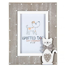 SPOTTED DOG GIFT COMPANY - Photo Frame 6 x 4 (10 x 15cm) Cat Themed Picture Frame, Grey Wooden Animal Home Decor Gifts for Cat Lovers
