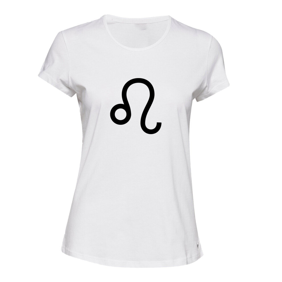 (White, M) Leo Lion Zodiac Horoscope Astrological Symbol Sign Ladies Women T Shirt Tee Top