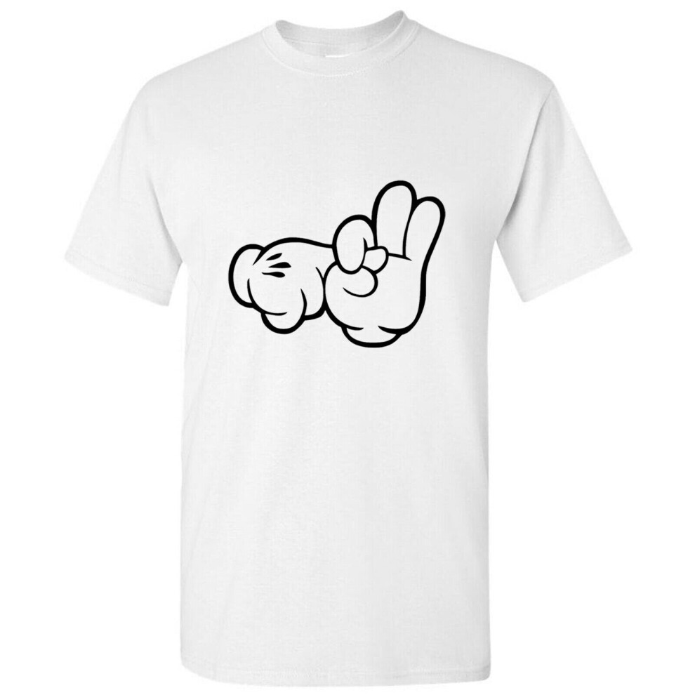 (White, L) Mickey Mouse Glove Hands Sex Finger Rude Funny Art Men T Shirt Tee Top