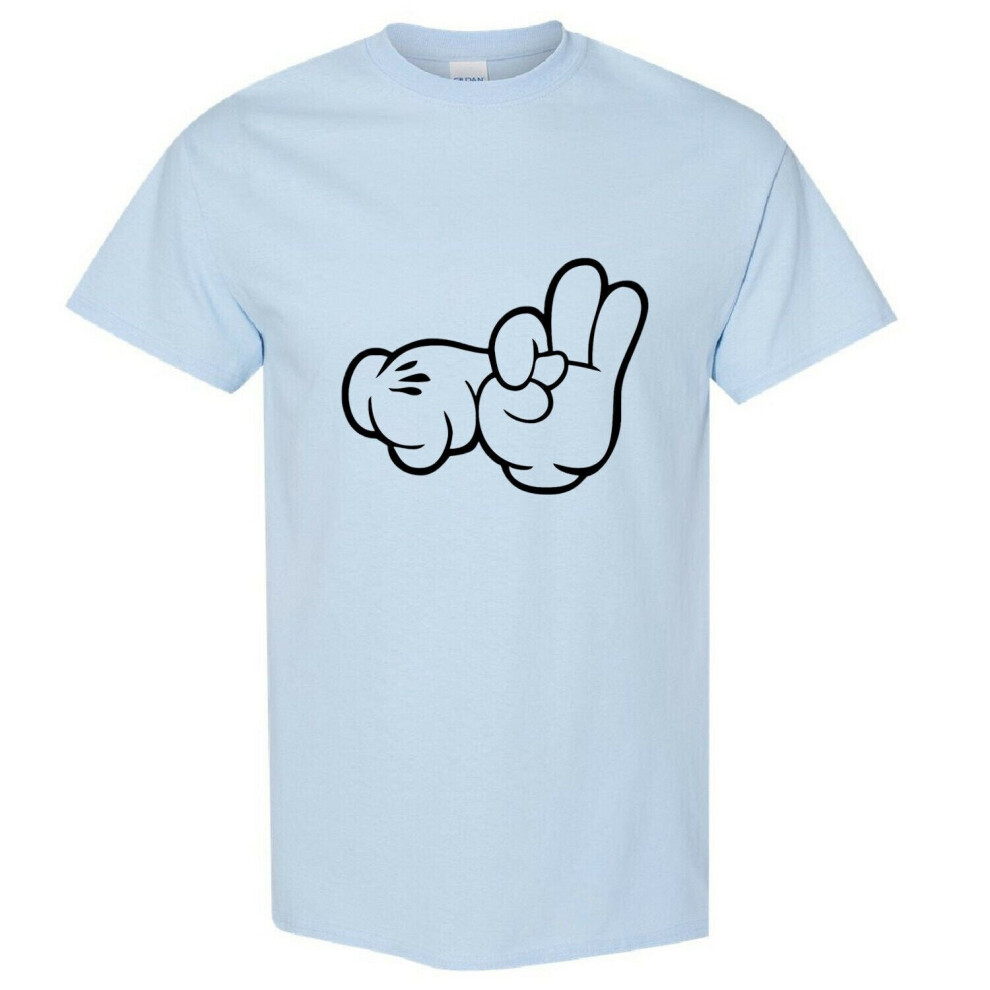 (Light Blue, L) Mickey Mouse Glove Hands Sex Finger Rude Funny Art Men T Shirt Tee Top