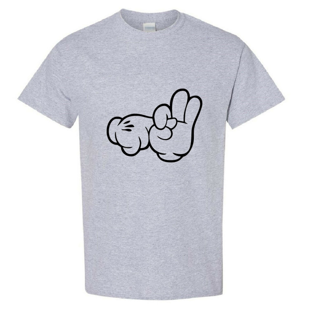 (Sport Grey, L) Mickey Mouse Glove Hands Sex Finger Rude Funny Art Men T Shirt Tee Top