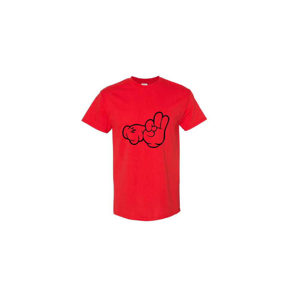 (Red, L) Mickey Mouse Glove Hands Sex Finger Rude Funny Art Men T Shirt Tee Top