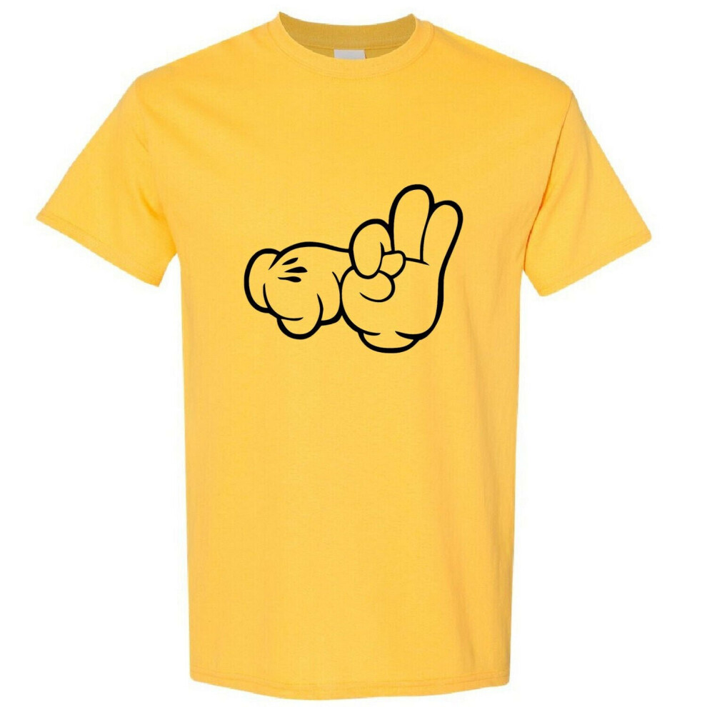 (Yellow, 3XL) Mickey Mouse Glove Hands Sex Finger Rude Funny Art Men T Shirt Tee Top