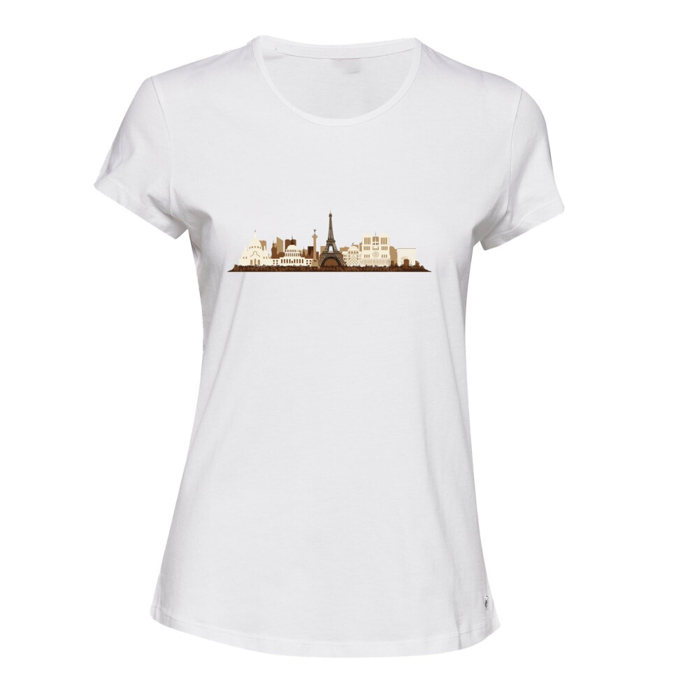 (L) Paris City France Eiffel Tower Painting Art White Ladies Women T Shirt Tee Top