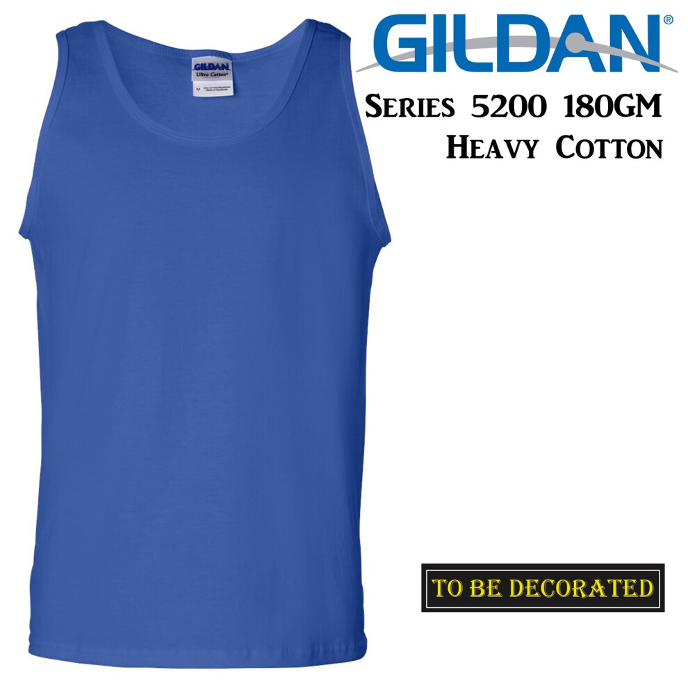 (XL) Gildan Royal Blue Tank Top Singlet Shirt S - 2XL Small Big Men's Heavy Cotton