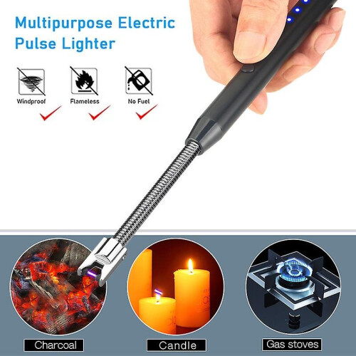 (Black) Electric Lighter Flexible Arc Ignition Gun Windproof Lighter For Candles Cooking 1