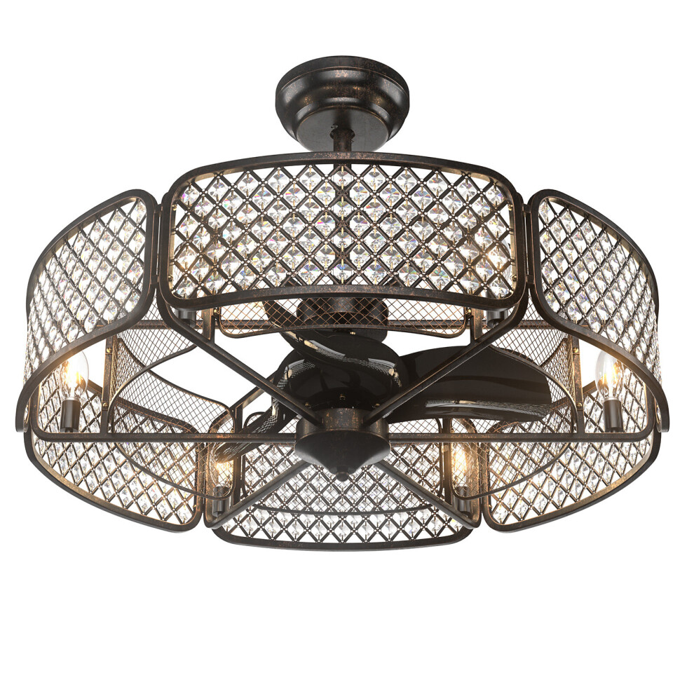 76cm Caged Ceiling Fan Crystal Fan Lamp Light Chandelier DC Motor