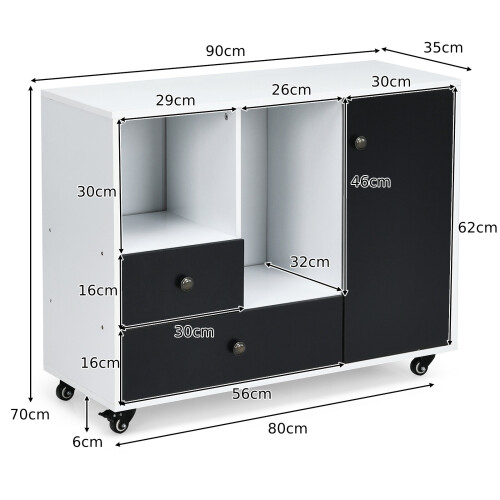 Costway 2-Drawer Rolling File Cabinet Lateral Mobile Filling Cabinet Office 1