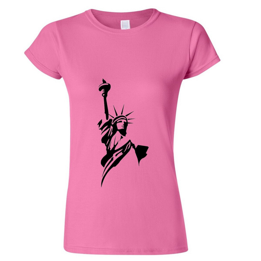 (Pink, M) USA New York Harbor Statue of Liberty United States Ladies Women T Shirt Tee Top