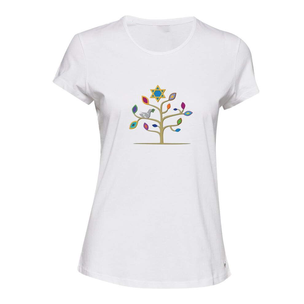 (M) Traditional Jewish Happy Passover Tree White Ladies Women T Shirt Tee Top Female