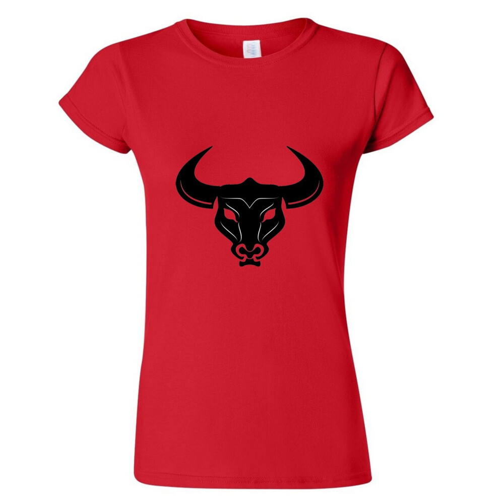 (Red, M) Taurus Bull Head Zodiac Horoscope Astrological Sign Ladies Women T Shirt Tee Top