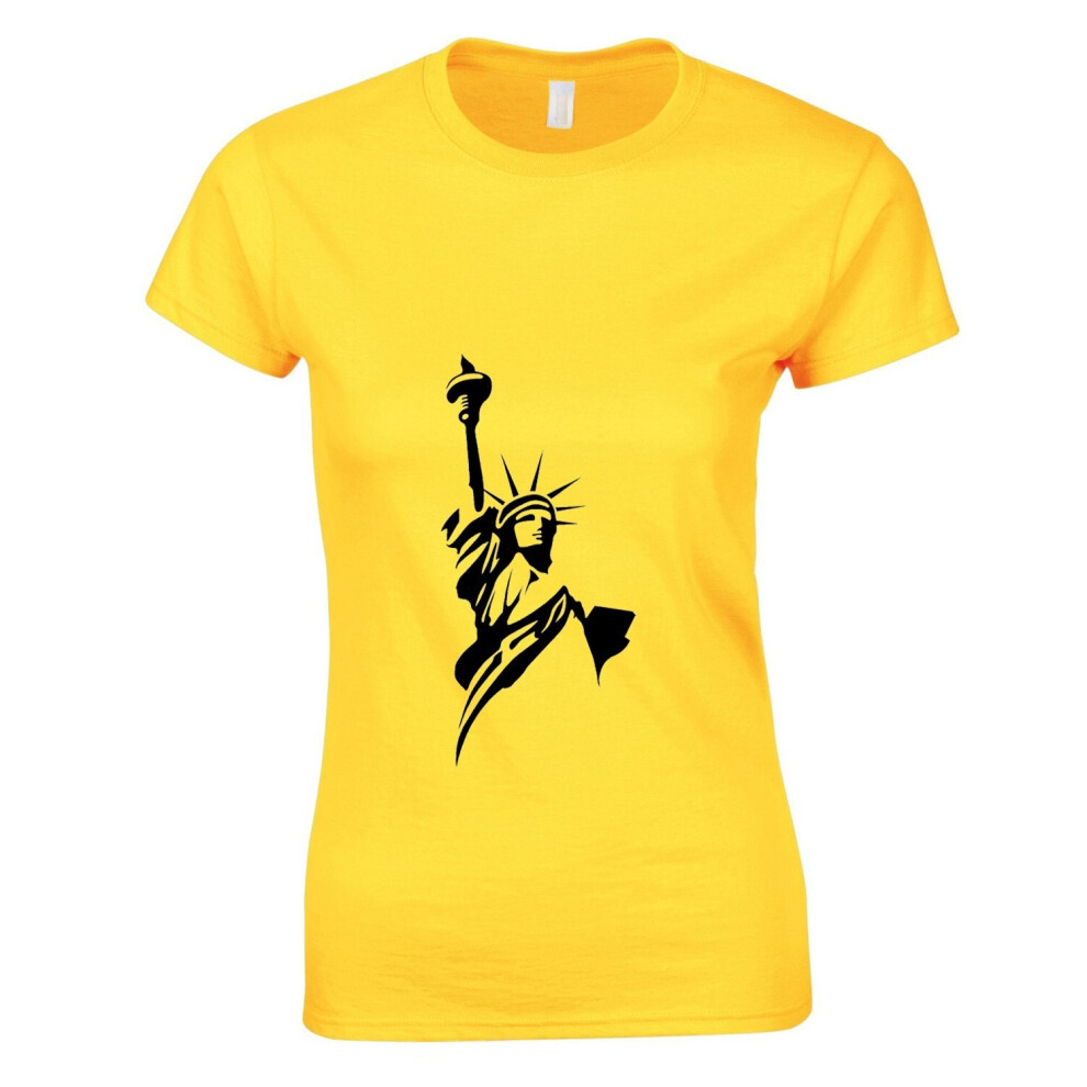 (Yellow, XL) USA New York Harbor Statue of Liberty United States Ladies Women T Shirt Tee Top