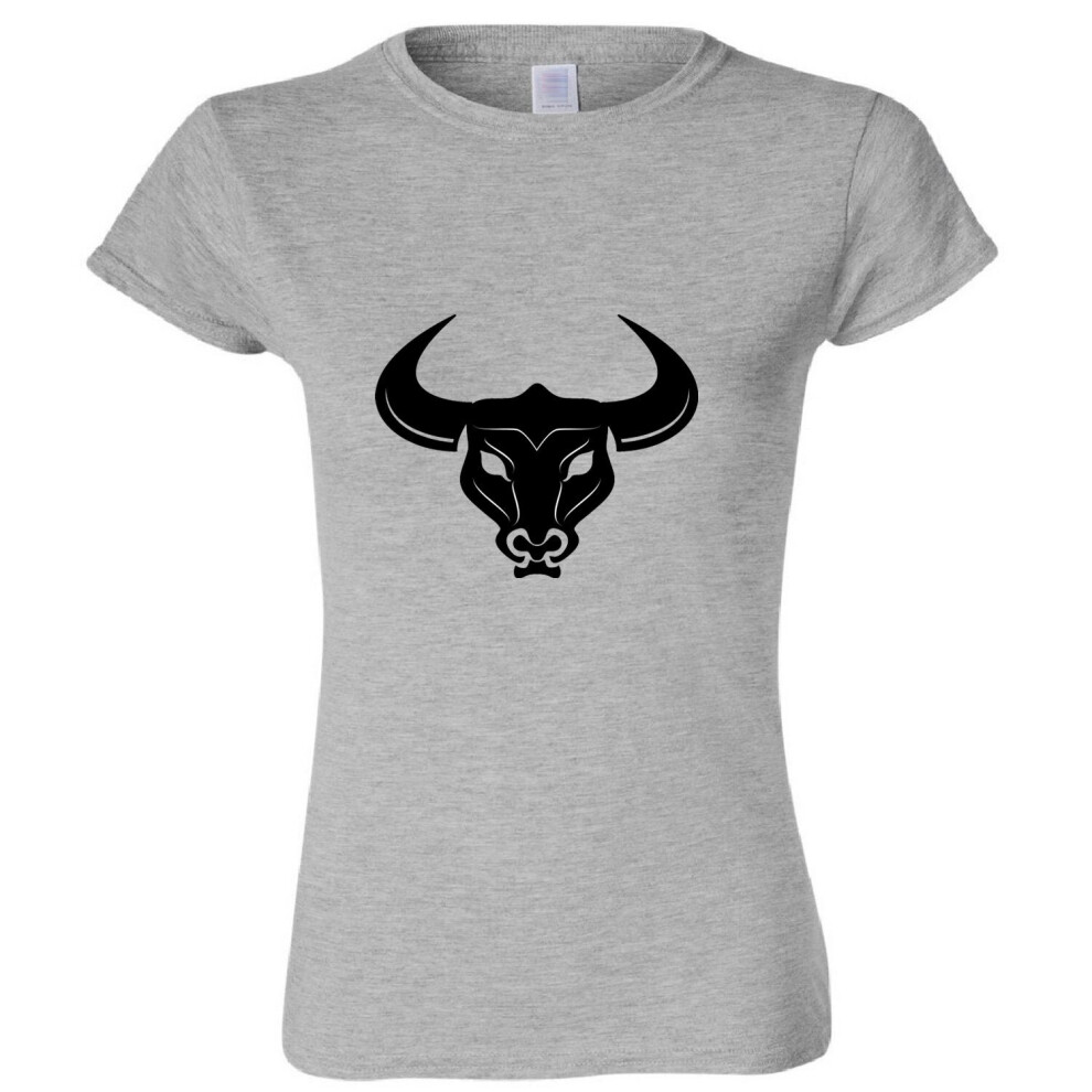 (Sport Grey, S) Taurus Bull Head Zodiac Horoscope Astrological Sign Ladies Women T Shirt Tee Top